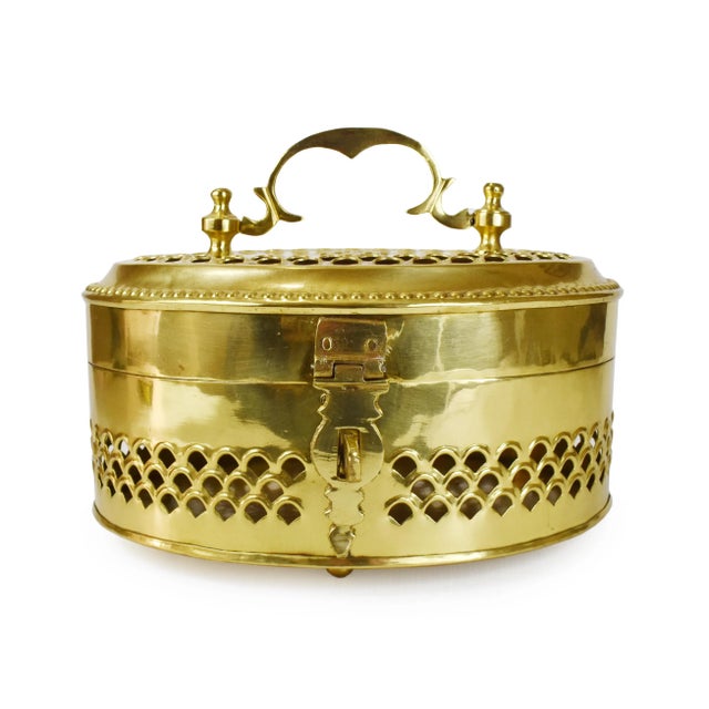 Item Details: -Beautiful vintage oval brass betel nut box also known as a Paan Daan. This hand made box was originally...