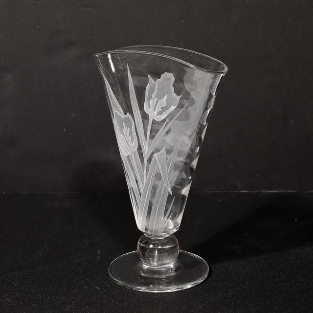 Art Deco Frosted and Transparent Glass Vase With Floral Relief Detailing For Sale - Image 12 of 12