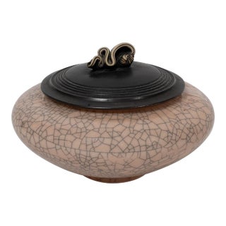 Andrew McCorkindale Raku Crackle Glaze Lidded Vessel For Sale