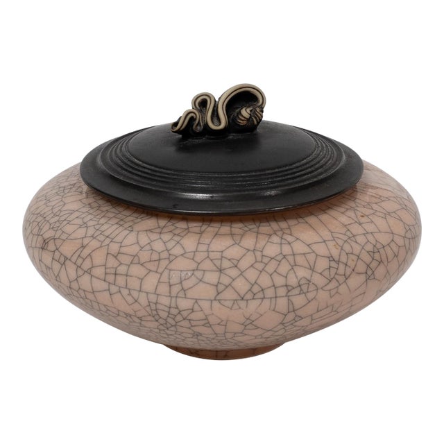 Andrew McCorkindale Raku Crackle Glaze Lidded Vessel For Sale