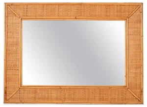 Mid-Century Italian Rectangular Mirror with Bamboo and Woven Wicker Frame, 1970s