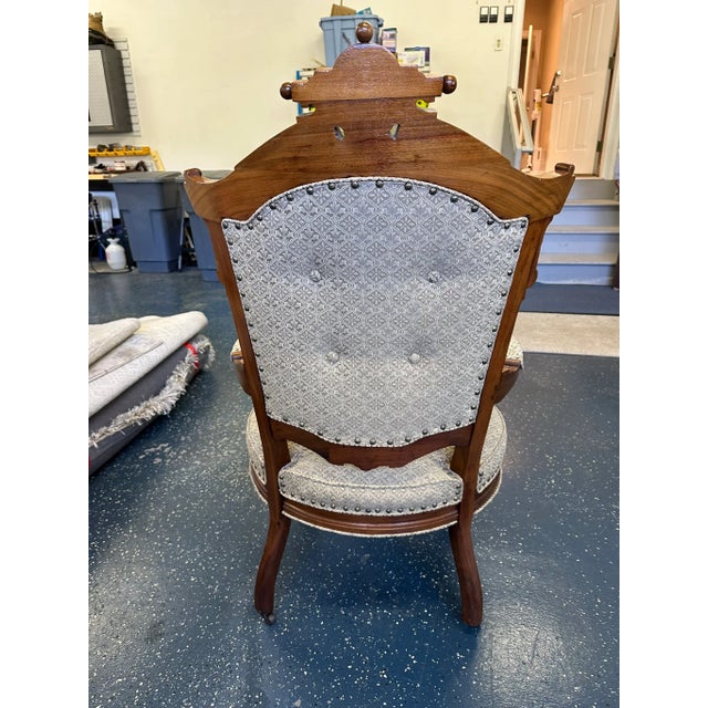 Vintage 1930's Louis XV Style Accent Chair in Neutral Linen For Sale - Image 11 of 15