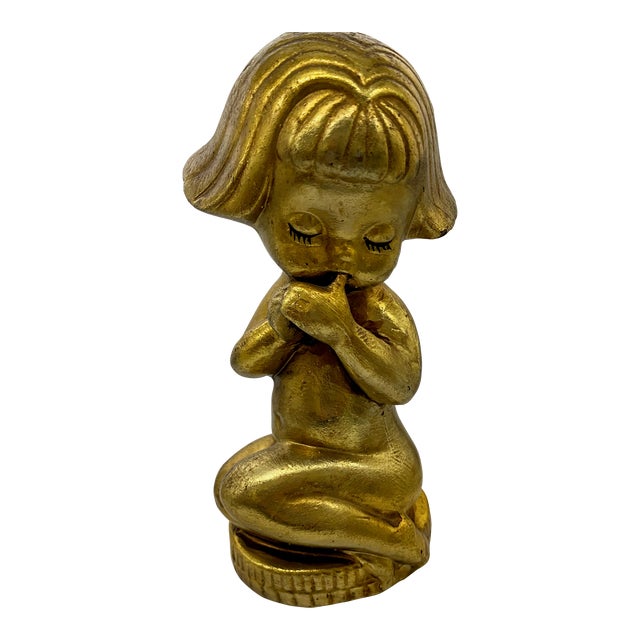 1950s Vintage Gold Finish Little Girl Figurine Piggy Bank For Sale