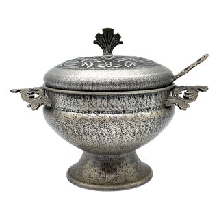Large Tin Soup Tureen with Lid and Ladle from Pewter Mastad, Norway, 1950s, Set of 2 For Sale