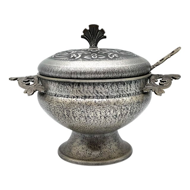 Large Tin Soup Tureen with Lid and Ladle from Pewter Mastad, Norway, 1950s, Set of 2 For Sale
