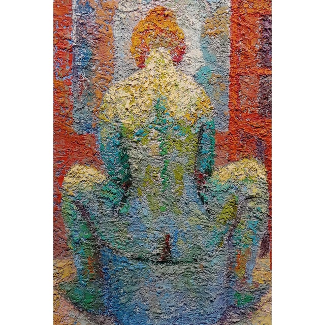 American Manuel De Arce 1970s Pointillism Oil Painting, Nude Female in Lavatory For Sale - Image 3 of 11