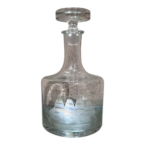 1970s Romania Etched Glass Decanter Clipper Sailboat