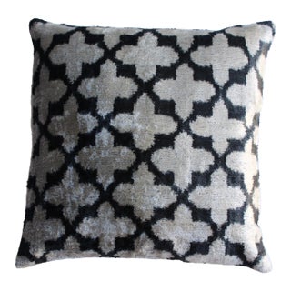 Contemporary Decorative Throw Velvet Ikat Pillow For Sale