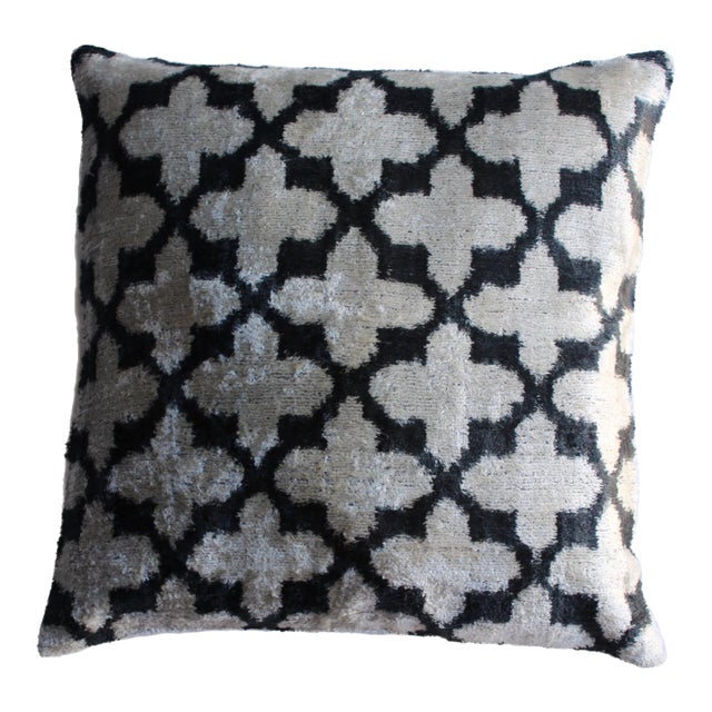 Contemporary Decorative Throw Velvet Ikat Pillow For Sale