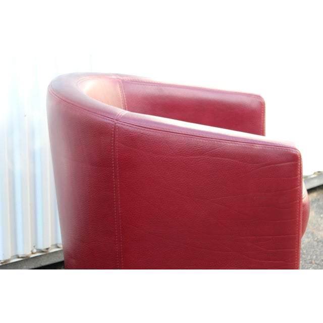 Burgundy Leather Swivel Club Chair, 1980s For Sale - Image 12 of 18