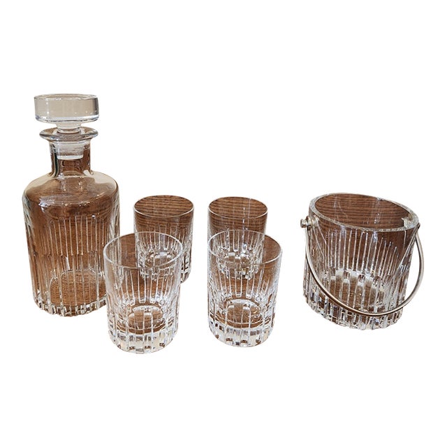 1980s Baccarat Rotary Glasses, Decanter, and Ice Bucket For Sale