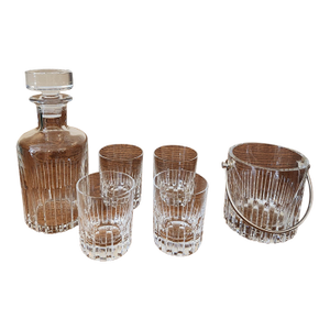 1980s Baccarat Rotary Glasses, Decanter, and Ice Bucket