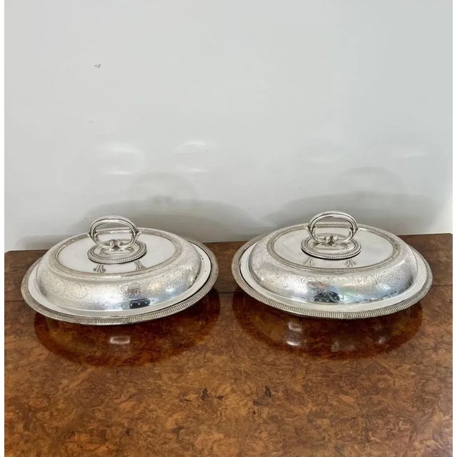 Antique Edwardian Silver Plated Oval Entree Dishes, 1900, Set of 2 For Sale - Image 6 of 6