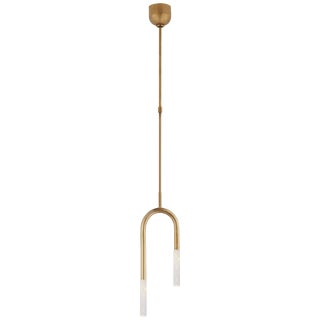 Kelly Wearstler for Visual Comfort Signature Rousseau Small Asymmetric Pendant in Antique-Burnished Brass with Seeded Glass For Sale