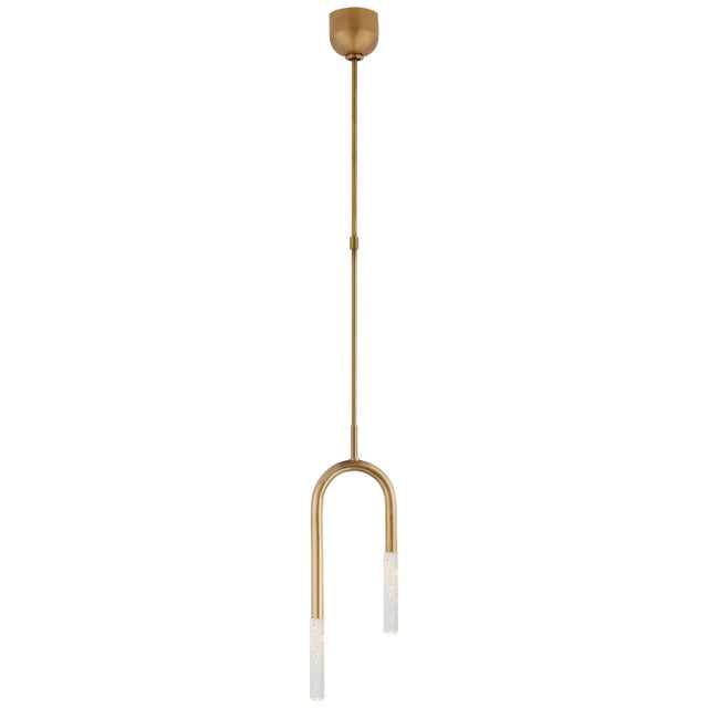 Kelly Wearstler for Visual Comfort Signature Rousseau Small Asymmetric Pendant in Antique-Burnished Brass with Seeded Glass For Sale