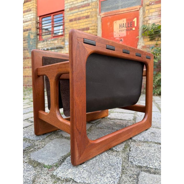 Teak and Genuine Leather Newspaper Rack with Two Compartments by Aksel Kjersgaard for Salin Møbler For Sale - Image 11 of 11