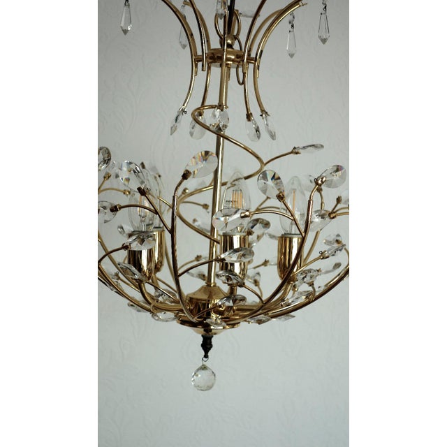 Mid-Century Modern Brass and Lead Crystal 5-Light Chandelier, 1970s For Sale - Image 3 of 12