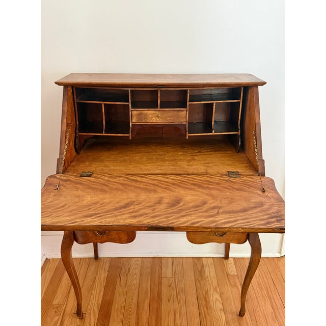 Mid 19th Century Antique French Provincial Tiger Maple Slant-Front Secretary Desk For Sale - Image 5 of 13