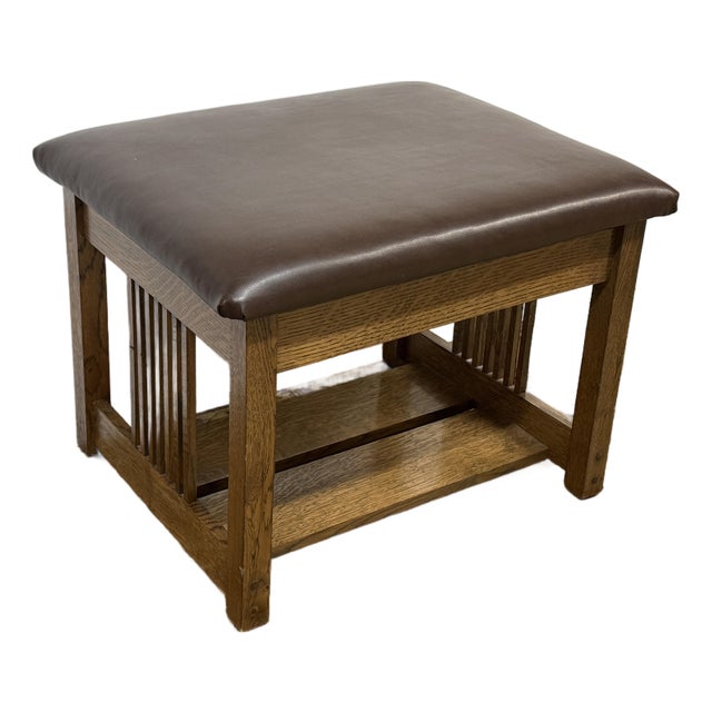 Vintage Arts and Crafts Leather Bench For Sale