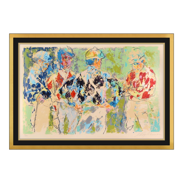 1974 Four Jockeys Modern Red Serigraph LeRoy Neiman For Sale