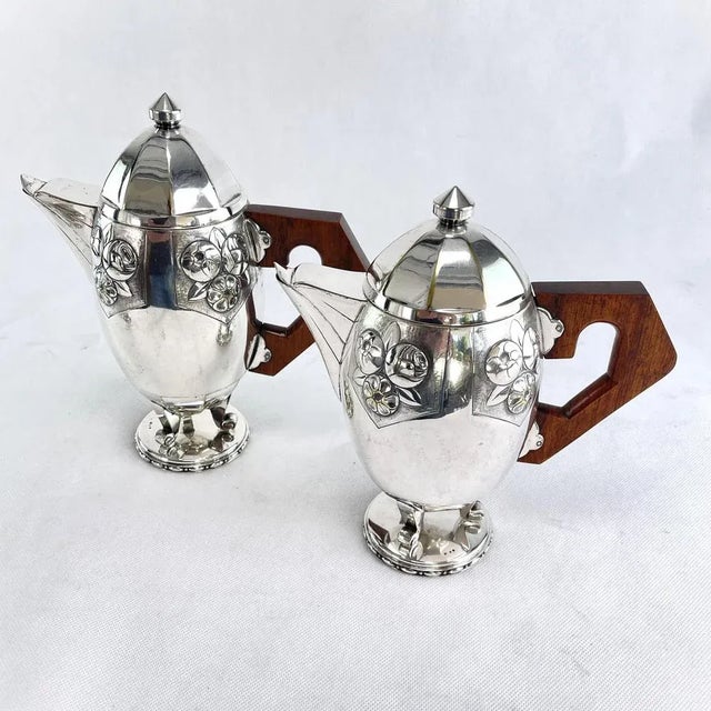 Art Deco Coffee Tea Set in Silver Plated from Ramelpa, 1920s, Set of 5 For Sale - Image 6 of 12