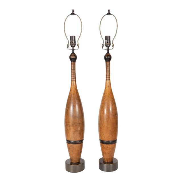 Vintage 1950s Retrofitted Juggling Pin Lamps - a Pair For Sale