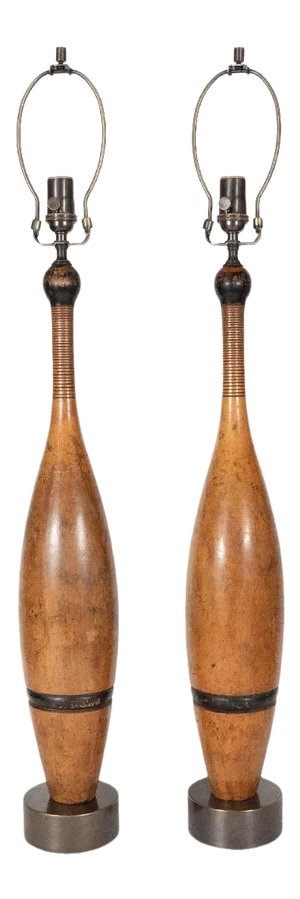 Vintage 1950s Retrofitted Juggling Pin Lamps - a Pair