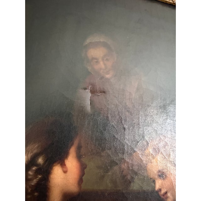 Large Antique European Oil Painting 19th Century Interior Genre Scene Children For Sale - Image 17 of 18
