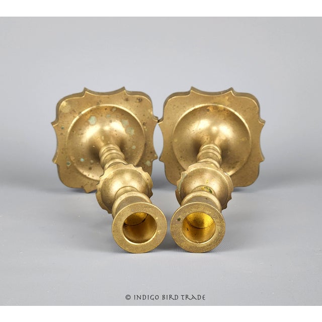 Antique French Brass Candlestick Holders Set of 2 For Sale In Greenville, SC - Image 6 of 6