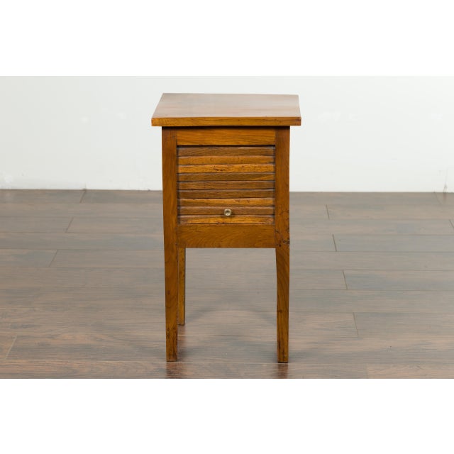 Petite French 1870s Walnut Side Table with Tambour Door and Tapering Legs For Sale - Image 4 of 10