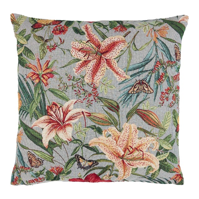 Tropical Flowers Tapestry Cushion With Feather Filler - 46x46cm (18"x18") For Sale