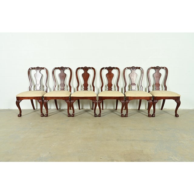An outstanding set of six Chippendale or Georgian style dining chairs By Thomasville USA, Circa 1980s Carved solid cherry...