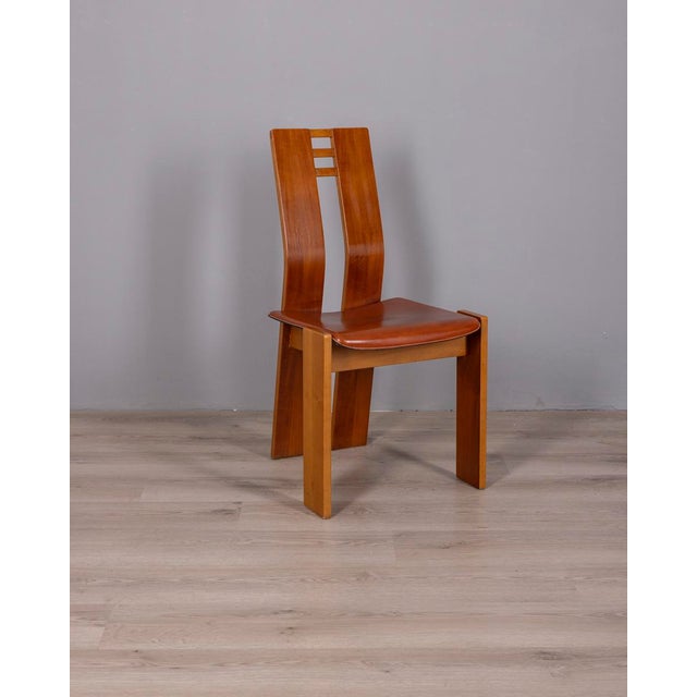 Mid-Century Modern Vintage Italian Wood and Leather Chairs, 1950s, Set of 4 For Sale - Image 3 of 13