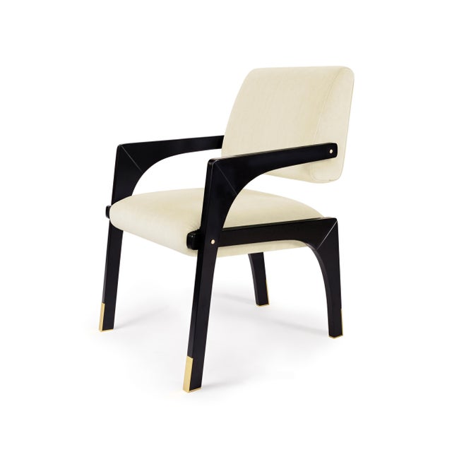 Wood Arches Dining Chair in Ivory Cotton Velvet from Insidherland For Sale - Image 7 of 7