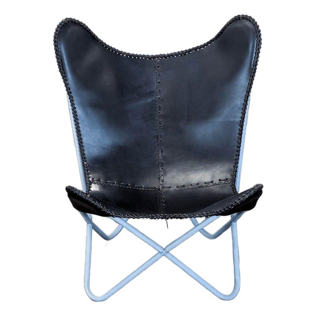 Butterfly Lounge Chair With Leather Seat and Metal Frame For Sale