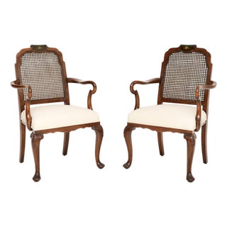Antique Edwardian Lacquered Walnut and Cane Armchairs, 1900, Set of 2 For Sale