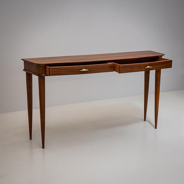 Wood Walnut Console Table, Italy, Mid-20th Century For Sale - Image 7 of 10