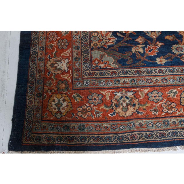 Authentic 19th Century Persian Sultanabad Blue, Red Hand Knotted Wool Rug For Sale In New York - Image 6 of 9