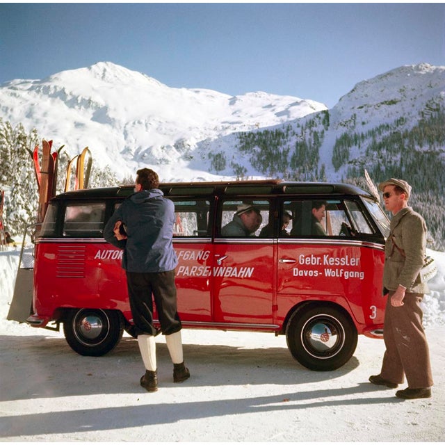 Ski Bus by Toni Frissell Skiers take a lift in a VW camper van, Klosters, Switzerland, 1951. (Photo by Toni Frissell)...