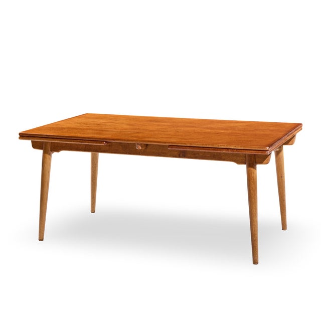 Brown Hans J. Wegner for Andreas Tuck at-312 Mid Century Danish Teak and Oak Hidden Leaf Dining Table For Sale - Image 8 of 10