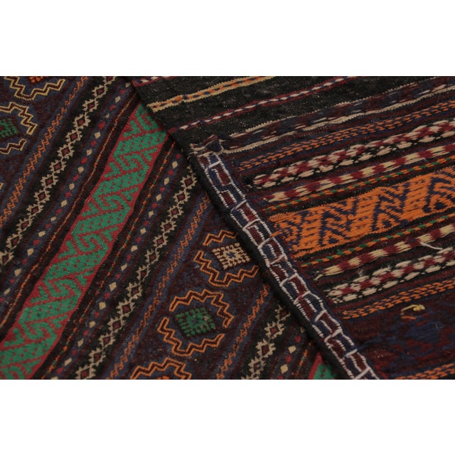 Textile Vintage Persian Soumak Kilim, Brown With Polychromatic Geometric Bands - Rug & Kilim For Sale - Image 7 of 7