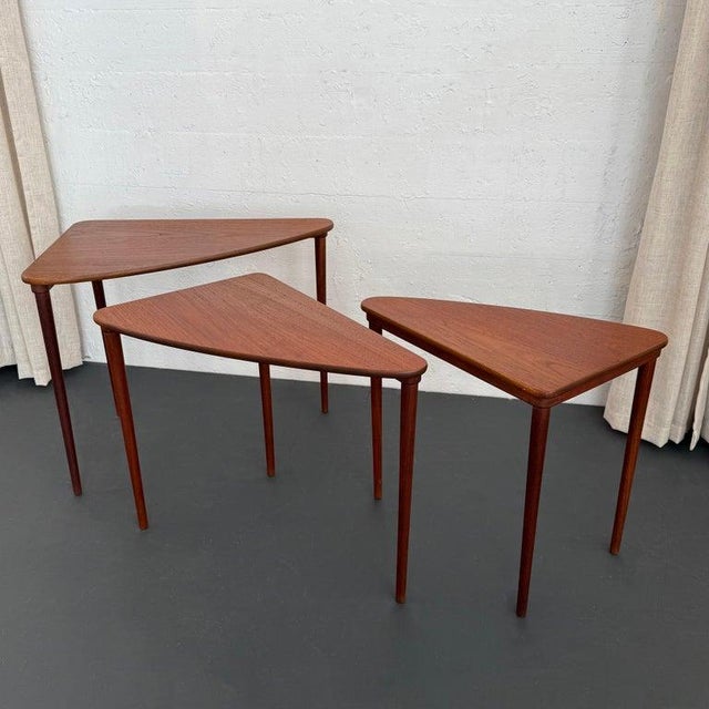 Scandinavian Modern Triangular Teak Nesting Tables by Selig For Sale - Image 9 of 11