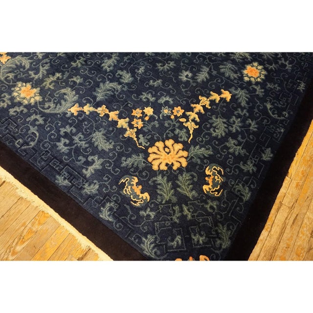 Navy Blue 1920s Navy Background Traditional Damask Antique Chinese Peking Room Size Rug For Sale - Image 8 of 9