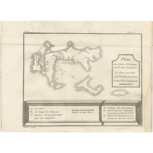 This antique french engraving, created by portier around 1790, presents a detailed plan of poulo condore, now known as côn...