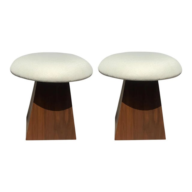 Modern Mid Century Style Stools With Upholstered Seat - A Pair For Sale - Image 4 of 4