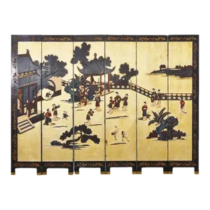 Early 20th Century Chinese Export Six Panel Gold Leaf Coromandel Screen