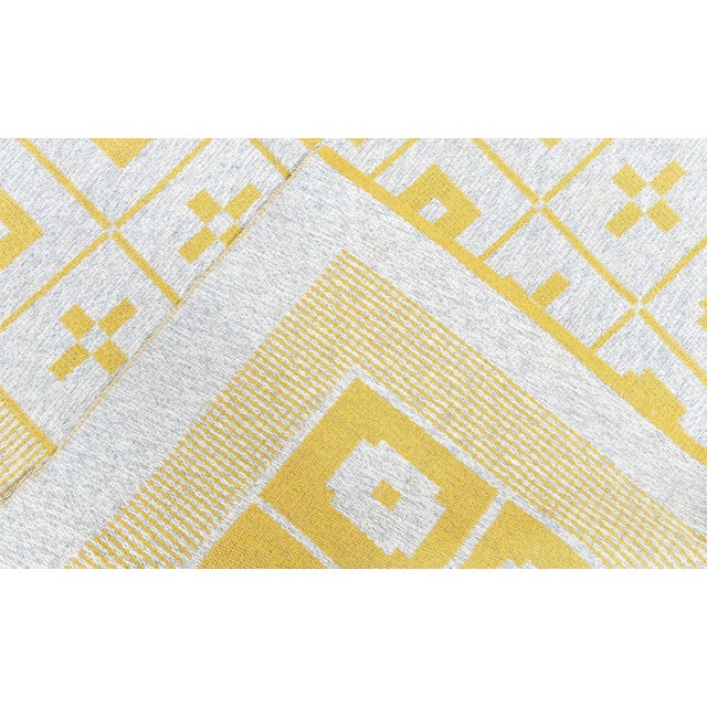 Vintage Reversible Geometric Yellow Swedish Rug Size: 5'3" × 7'10" (160 × 238 cm) This vintage Swedish flat-weave rug is a...