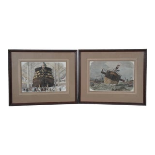 Set of 2 Frederick J. Smyth Antique Engravings Launch of Paramatta & Royal Albert 21" For Sale