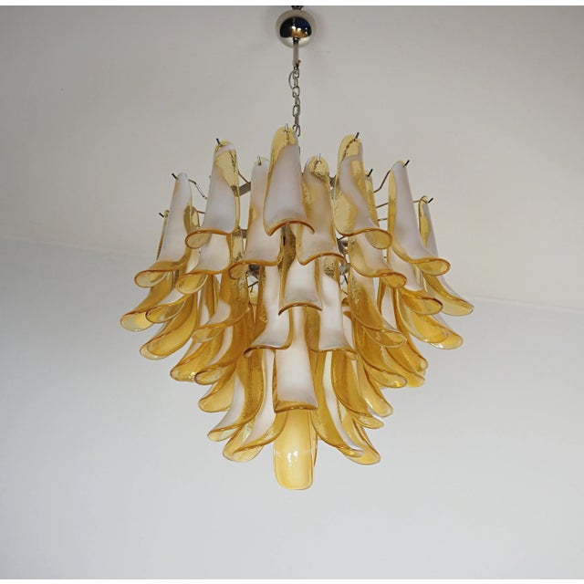Mid-Century Modern Italian Murano Style Chandelier, 53 Caramel Lattimo Glass Petals, Mazzega Style For Sale - Image 3 of 12