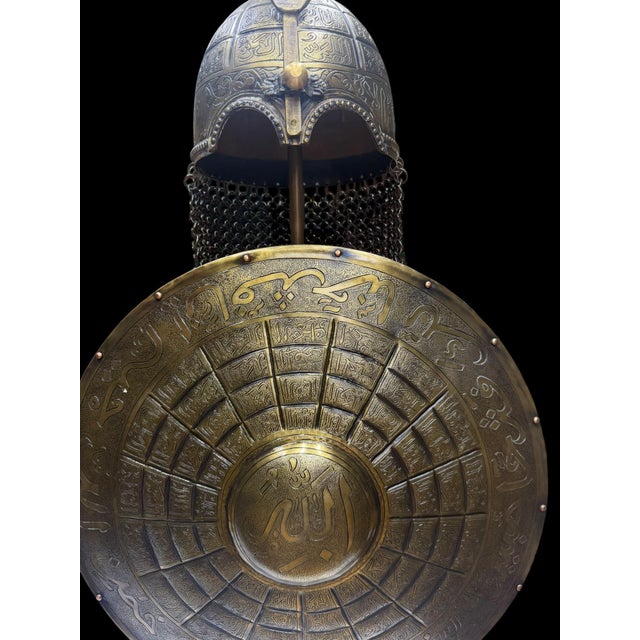 Brass Handmade Brass Asma Al-Husna Helmet Shield Set For Sale - Image 8 of 14